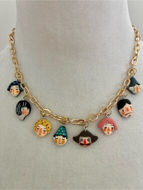 Whimsical Faces Characters with Gold Chain Necklace